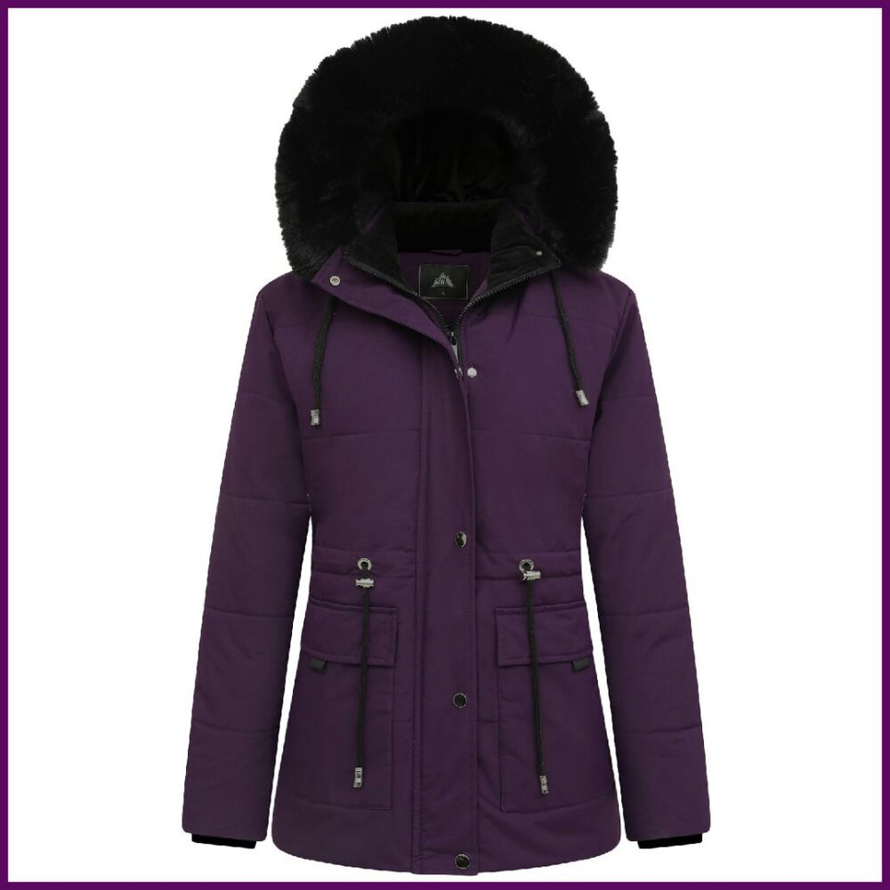Women's Winter Puffer Coat Fleece Lined Detachable Hood Parka Jacket